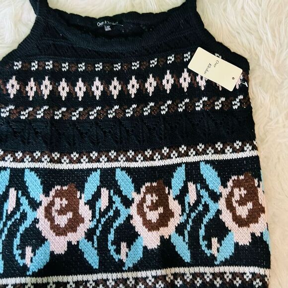 Vintage style / crotchet style black floral boho casual tank top L/ XL - Picture 7 of 9
